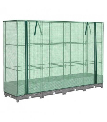 vidaXL Raised Bed with Greenhouse Cover Rattan Look 160x40x123 cm — Colour: light grey, Size: 160 x 40 x 123 cm