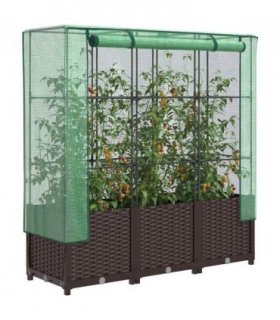 vidaXL Raised Bed with Greenhouse Cover Rattan Look 120x40x138 cm — Colour: brown, Size: 120 x 40 x 138 cm