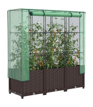 vidaXL Raised Bed with Greenhouse Cover Rattan Look 120x40x138 cm — Colour: brown, Size: 120 x 40 x 138 cm