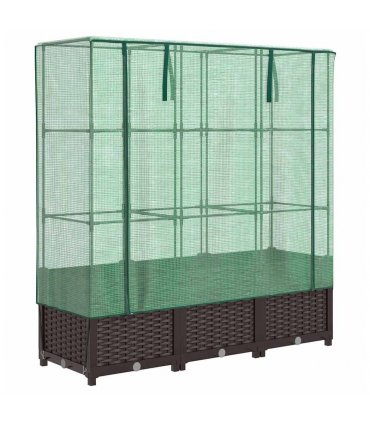 vidaXL Raised Bed with Greenhouse Cover Rattan Look 120x40x138 cm — Colour: brown, Size: 120 x 40 x 138 cm