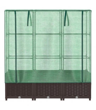 vidaXL Raised Bed with Greenhouse Cover Rattan Look 120x40x138 cm — Colour: brown, Size: 120 x 40 x 138 cm