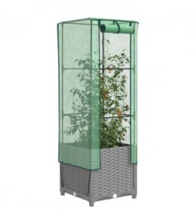 vidaXL Raised Bed with Greenhouse Cover Rattan Look 40x40x139 cm — Colour: light grey, Size: 40 x 40 x 139 cm