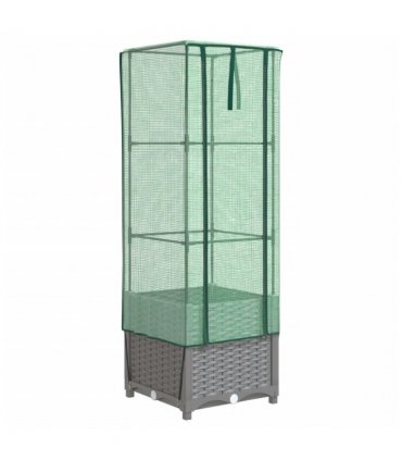vidaXL Raised Bed with Greenhouse Cover Rattan Look 40x40x139 cm — Colour: light grey, Size: 40 x 40 x 139 cm