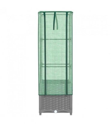 vidaXL Raised Bed with Greenhouse Cover Rattan Look 40x40x139 cm — Colour: light grey, Size: 40 x 40 x 139 cm