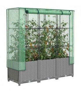 vidaXL Raised Bed with Greenhouse Cover Rattan Look 120x40x138 cm — Colour: light grey, Size: 120 x 40 x 138 cm