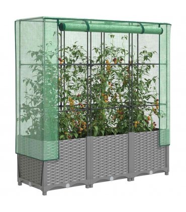 vidaXL Raised Bed with Greenhouse Cover Rattan Look 120x40x138 cm — Colour: light grey, Size: 120 x 40 x 138 cm