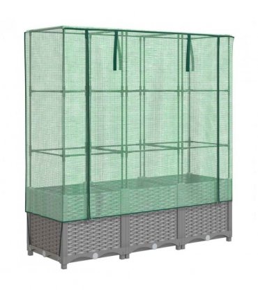 vidaXL Raised Bed with Greenhouse Cover Rattan Look 120x40x138 cm — Colour: light grey, Size: 120 x 40 x 138 cm