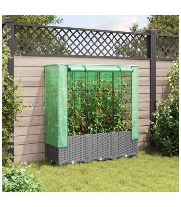 vidaXL Raised Bed with Greenhouse Cover Rattan Look 120x40x138 cm — Colour: light grey, Size: 120 x 40 x 138 cm