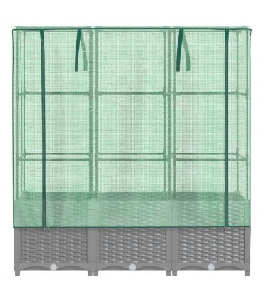 vidaXL Raised Bed with Greenhouse Cover Rattan Look 120x40x138 cm — Colour: light grey, Size: 120 x 40 x 138 cm