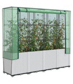 vidaXL Raised Bed with Greenhouse Cover Rattan Look 160x40x153 cm — Colour: white
