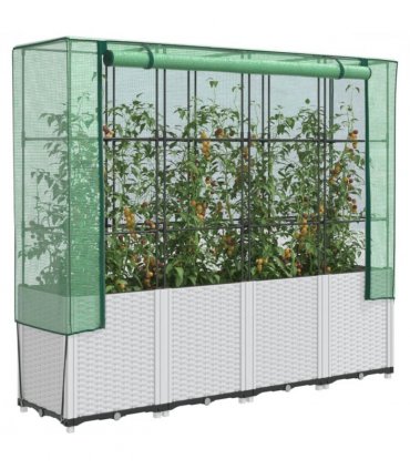 vidaXL Raised Bed with Greenhouse Cover Rattan Look 160x40x153 cm — Colour: white