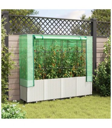 vidaXL Raised Bed with Greenhouse Cover Rattan Look 160x40x153 cm — Colour: white