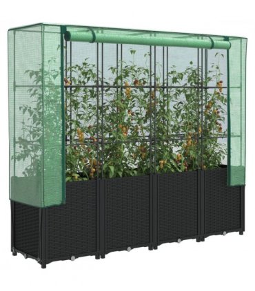 vidaXL Raised Bed with Greenhouse Cover Rattan Look 160x40x153 cm — Colour: black