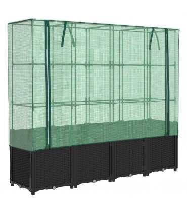vidaXL Raised Bed with Greenhouse Cover Rattan Look 160x40x153 cm — Colour: black