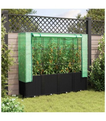 vidaXL Raised Bed with Greenhouse Cover Rattan Look 160x40x153 cm — Colour: black