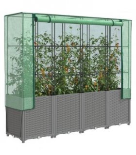 vidaXL Raised Bed with Greenhouse Cover Rattan Look 160x40x153 cm — Colour: light grey