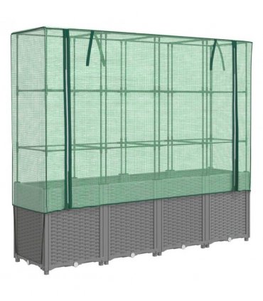 vidaXL Raised Bed with Greenhouse Cover Rattan Look 160x40x153 cm — Colour: light grey