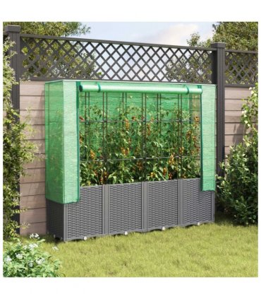 vidaXL Raised Bed with Greenhouse Cover Rattan Look 160x40x153 cm — Colour: light grey