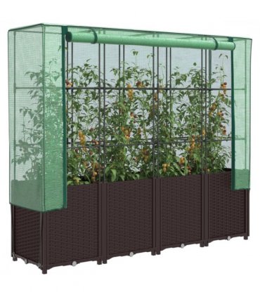 vidaXL Raised Bed with Greenhouse Cover Rattan Look 160x40x153 cm — Colour: brown