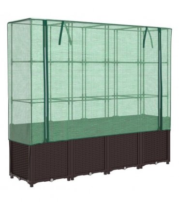 vidaXL Raised Bed with Greenhouse Cover Rattan Look 160x40x153 cm — Colour: brown