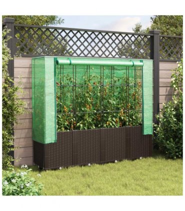 vidaXL Raised Bed with Greenhouse Cover Rattan Look 160x40x153 cm — Colour: brown