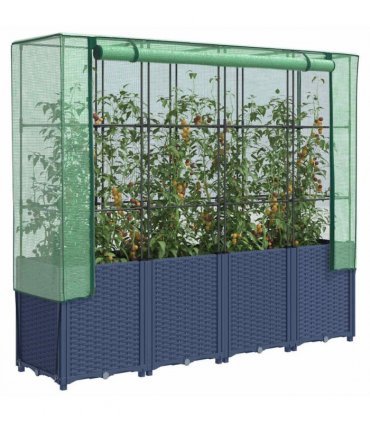 vidaXL Raised Bed with Greenhouse Cover Rattan Look 160x40x153 cm — Colour: blue grey