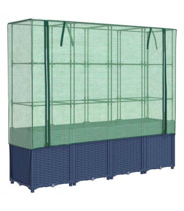 vidaXL Raised Bed with Greenhouse Cover Rattan Look 160x40x153 cm — Colour: blue grey