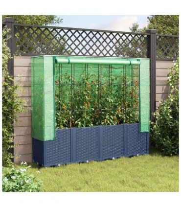vidaXL Raised Bed with Greenhouse Cover Rattan Look 160x40x153 cm — Colour: blue grey