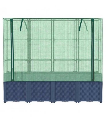 vidaXL Raised Bed with Greenhouse Cover Rattan Look 160x40x153 cm — Colour: blue grey