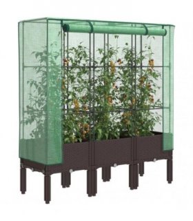 vidaXL Raised Bed with Greenhouse Cover Rattan Look 120x40x140 cm — Colour: brown, Size: 120 x 40 x 140 cm