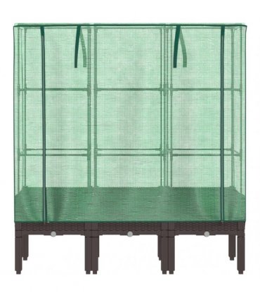 vidaXL Raised Bed with Greenhouse Cover Rattan Look 120x40x140 cm — Colour: brown, Size: 120 x 40 x 140 cm