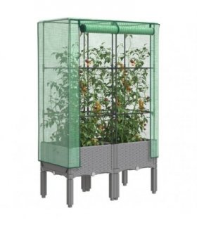 vidaXL Raised Bed with Greenhouse Cover Rattan Look 80x40x140 cm — Colour: light grey, Size: 80 x 40 x 140 cm
