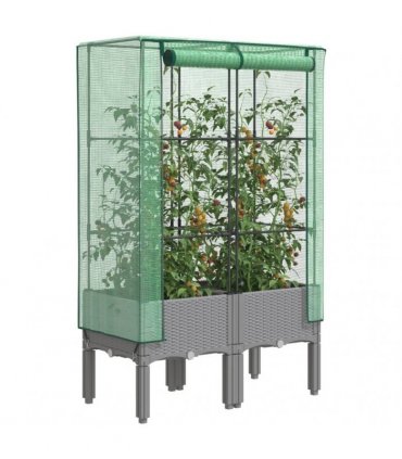 vidaXL Raised Bed with Greenhouse Cover Rattan Look 80x40x140 cm — Colour: light grey, Size: 80 x 40 x 140 cm