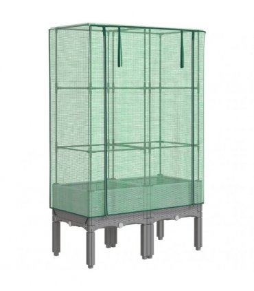 vidaXL Raised Bed with Greenhouse Cover Rattan Look 80x40x140 cm — Colour: light grey, Size: 80 x 40 x 140 cm