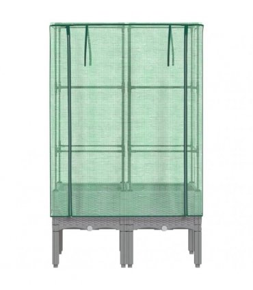 vidaXL Raised Bed with Greenhouse Cover Rattan Look 80x40x140 cm — Colour: light grey, Size: 80 x 40 x 140 cm