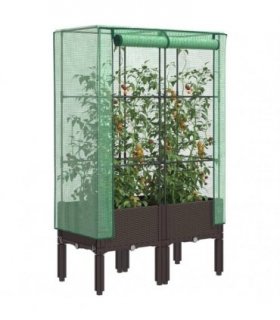 vidaXL Raised Bed with Greenhouse Cover Rattan Look 80x40x140 cm — Colour: brown, Size: 80 x 40 x 140 cm
