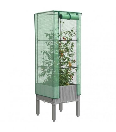 vidaXL Raised Bed with Greenhouse Cover Rattan Look 40x40x140 cm — Colour: light grey, Size: 40 x 40 x 140 cm