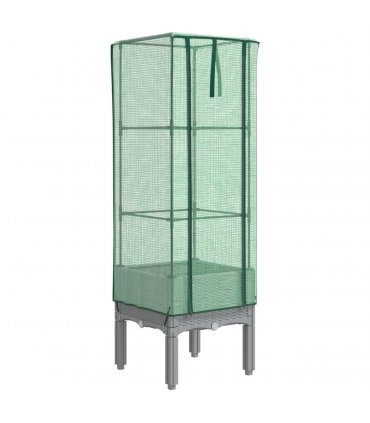 vidaXL Raised Bed with Greenhouse Cover Rattan Look 40x40x140 cm — Colour: light grey, Size: 40 x 40 x 140 cm