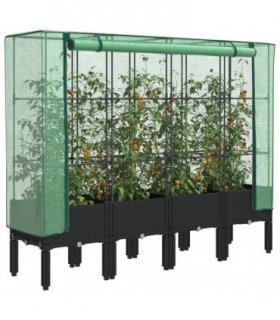 vidaXL Raised Bed with Greenhouse Cover Rattan Look 160x40x140 cm — Colour: black, Size: 160 x 40 x 140 cm