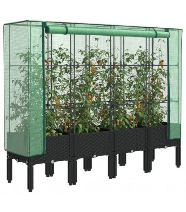 vidaXL Raised Bed with Greenhouse Cover Rattan Look 160x40x140 cm — Colour: black, Size: 160 x 40 x 140 cm