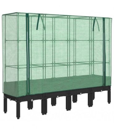 vidaXL Raised Bed with Greenhouse Cover Rattan Look 160x40x140 cm — Colour: black, Size: 160 x 40 x 140 cm