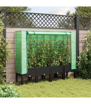 vidaXL Raised Bed with Greenhouse Cover Rattan Look 160x40x140 cm — Colour: black, Size: 160 x 40 x 140 cm