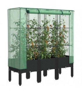 vidaXL Raised Bed with Greenhouse Cover Rattan Look 120x40x140 cm — Colour: black, Size: 120 x 40 x 140 cm