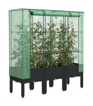 vidaXL Raised Bed with Greenhouse Cover Rattan Look 120x40x140 cm — Colour: black, Size: 120 x 40 x 140 cm