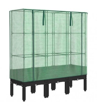 vidaXL Raised Bed with Greenhouse Cover Rattan Look 120x40x140 cm — Colour: black, Size: 120 x 40 x 140 cm