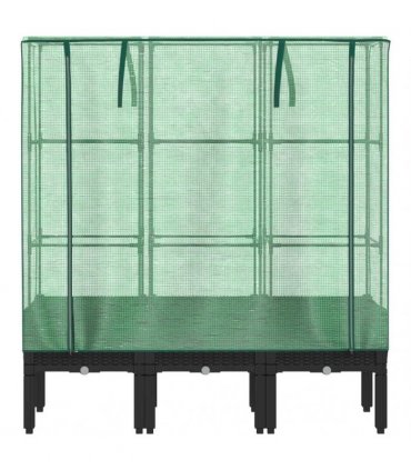 vidaXL Raised Bed with Greenhouse Cover Rattan Look 120x40x140 cm — Colour: black, Size: 120 x 40 x 140 cm