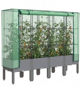 vidaXL Raised Bed with Greenhouse Cover Rattan Look 160x40x140 cm — Colour: light grey, Size: 160 x 40 x 140 cm