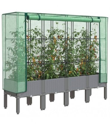 vidaXL Raised Bed with Greenhouse Cover Rattan Look 160x40x140 cm — Colour: light grey, Size: 160 x 40 x 140 cm