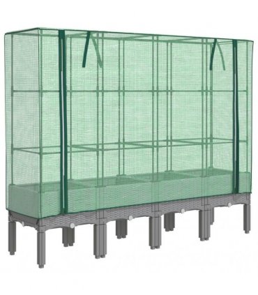 vidaXL Raised Bed with Greenhouse Cover Rattan Look 160x40x140 cm — Colour: light grey, Size: 160 x 40 x 140 cm