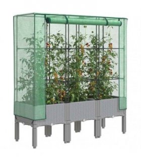 vidaXL Raised Bed with Greenhouse Cover Rattan Look 120x40x140 cm — Colour: light grey, Size: 120 x 40 x 140 cm